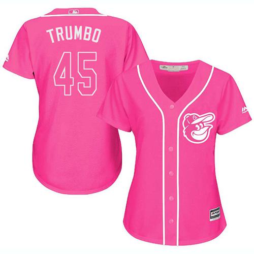 Orioles #45 Mark Trumbo Pink Fashion Women's Stitched MLB Jersey - Click Image to Close